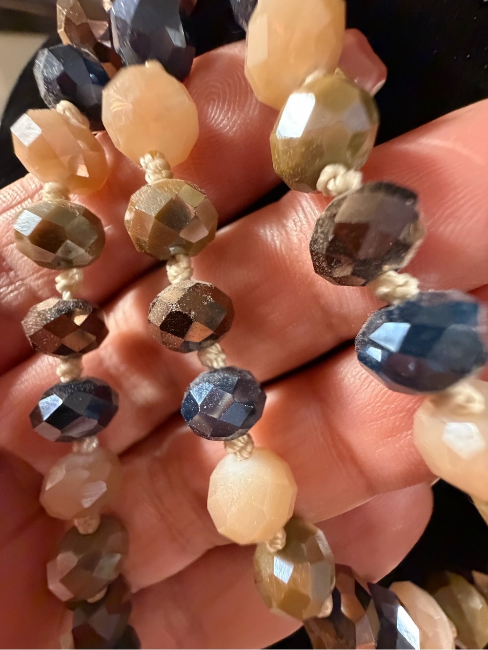 Faceted Bead Necklace in Navy, Olive and Cream